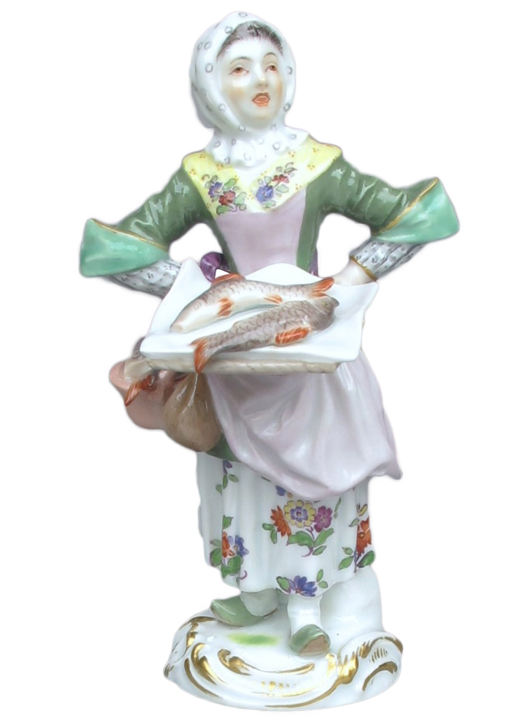 マイセン　人形　磁器　パリの物売りシリーズ　コイを売る女性